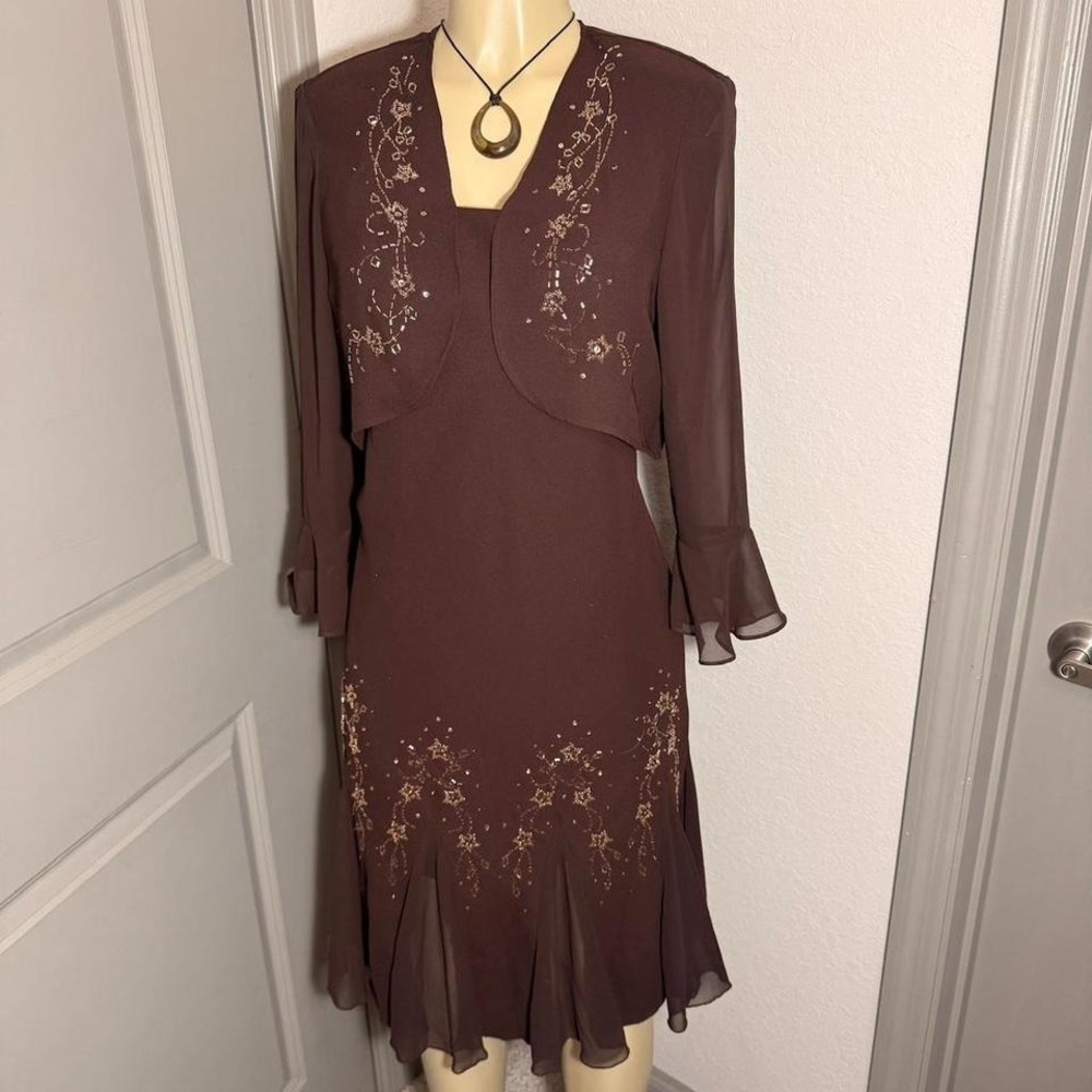 S.L. Fashions Brown star beaded dress